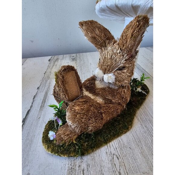 Vintage sisal bottle brush bunny rabbit mushroom Easter spring decor statue figu - Picture 7 of 8